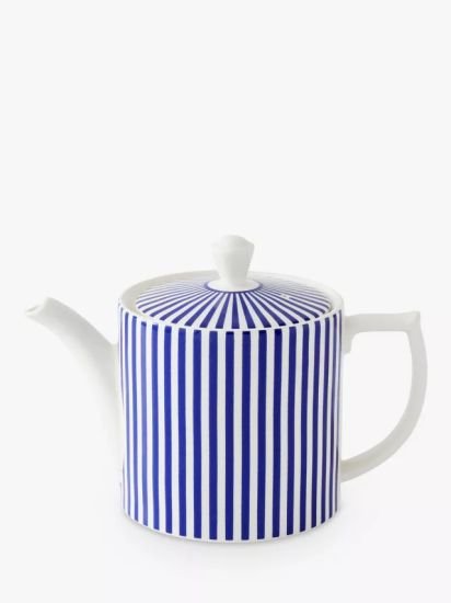 Narrow Stripe Earthenware Teapot, 1.1L, Blue/White