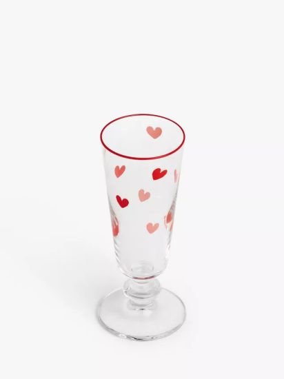 Heart Glass Champagne Flute, 200ml, Red/Clear