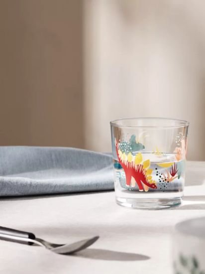 Dinosaur Print Glass Tumbler, 380ml, Clear/Multi