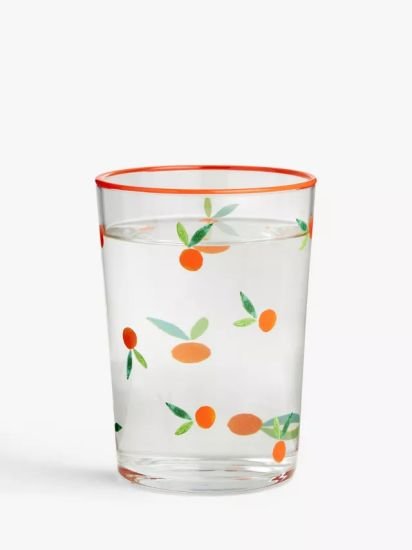 Orange Print Glass Tumbler, 510ml, Orange/Clear