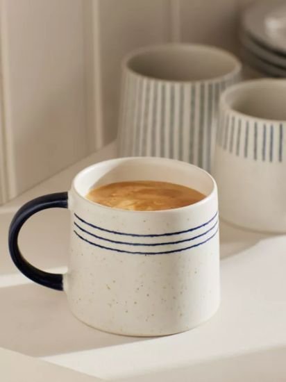 Triple Stripe Stoneware Mug, 330ml, Blue/White